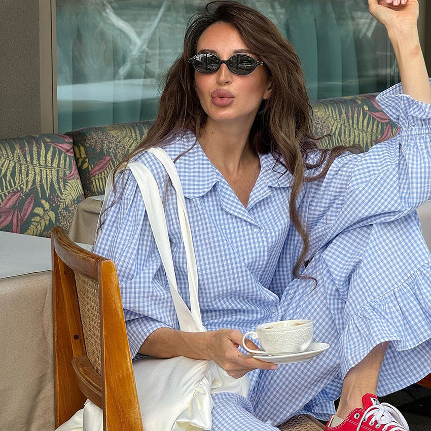 Womens Cozy And Casual Plaid Pants Set For Home Or Outdoors In Europe And America