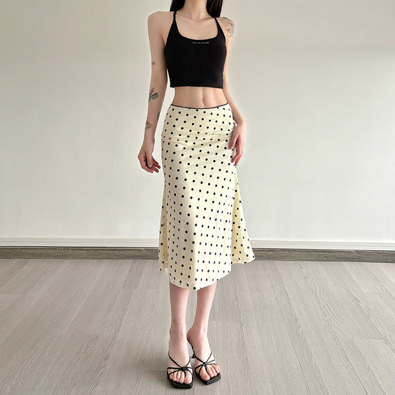 New Womens Fashion High-waisted Polka-dot Bodycon Skirt