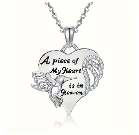 Hummingbird Diamond-Encrusted Heart Necklace A Stylish Versatile Pendant Necklace