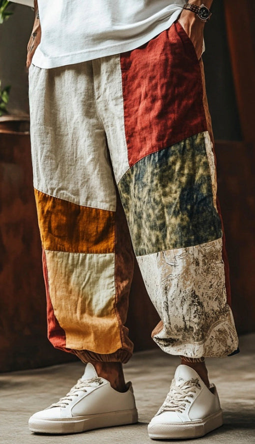 Mens Casual 3D-Printed Loose Straight-Leg Pants