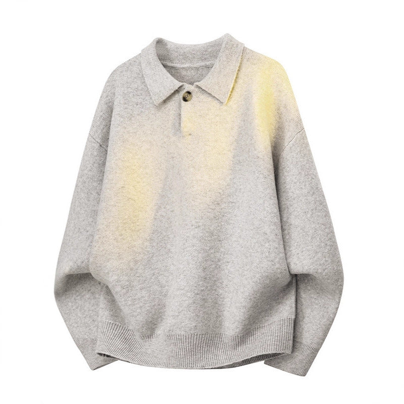 Retro Polo-collar Relaxed-fit Laid-back Single-button Sweater