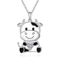 European And American Cartoon Cow BABY HUG Heart-shaped Gem Pendant Necklace