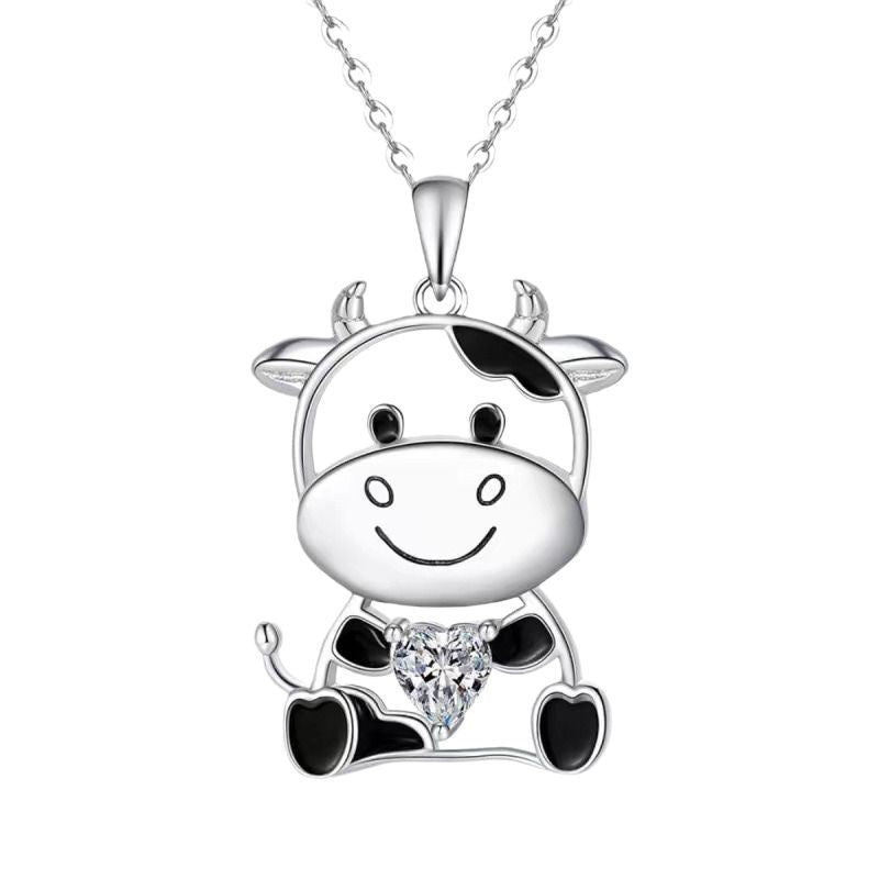 European And American Cartoon Cow BABY HUG Heart-shaped Gem Pendant Necklace