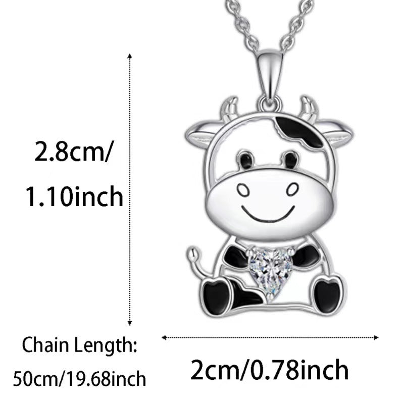 European And American Cartoon Cow BABY HUG Heart-shaped Gem Pendant Necklace