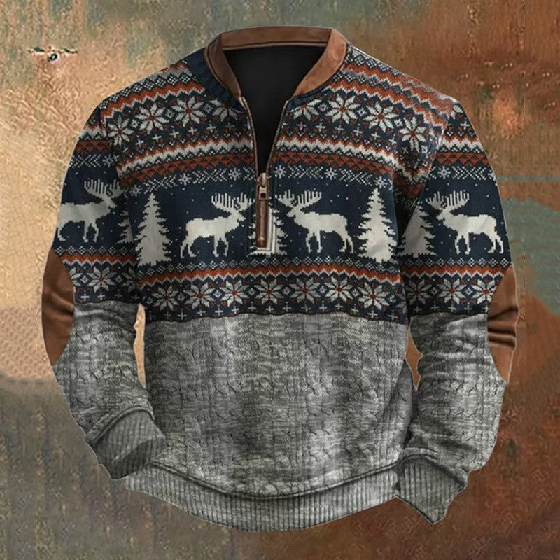 Sweatshirt With Digital Print Mens Half-Zip Hoodie Printed Top