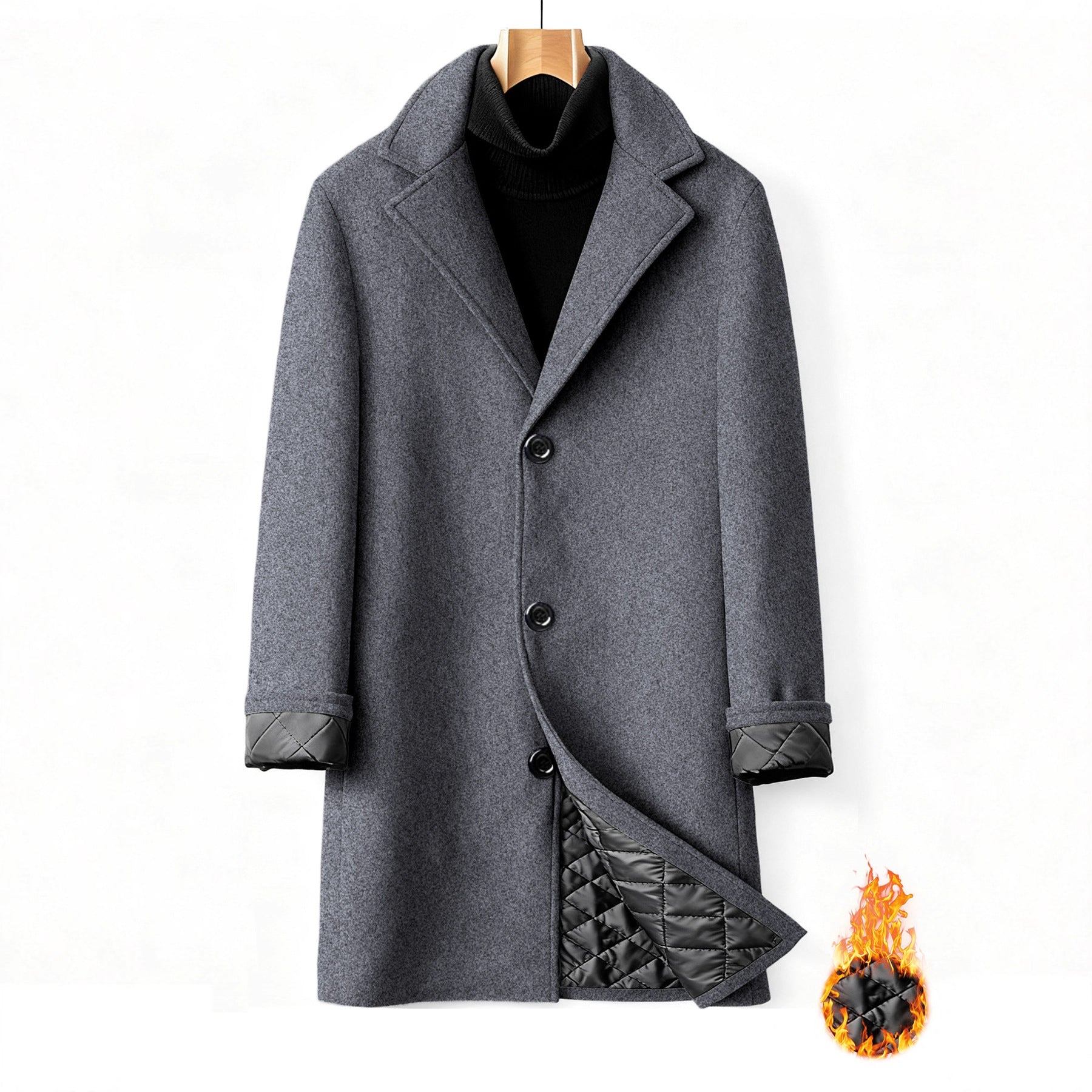 Single Breasted Lapel Windbreaker Woolen Coat