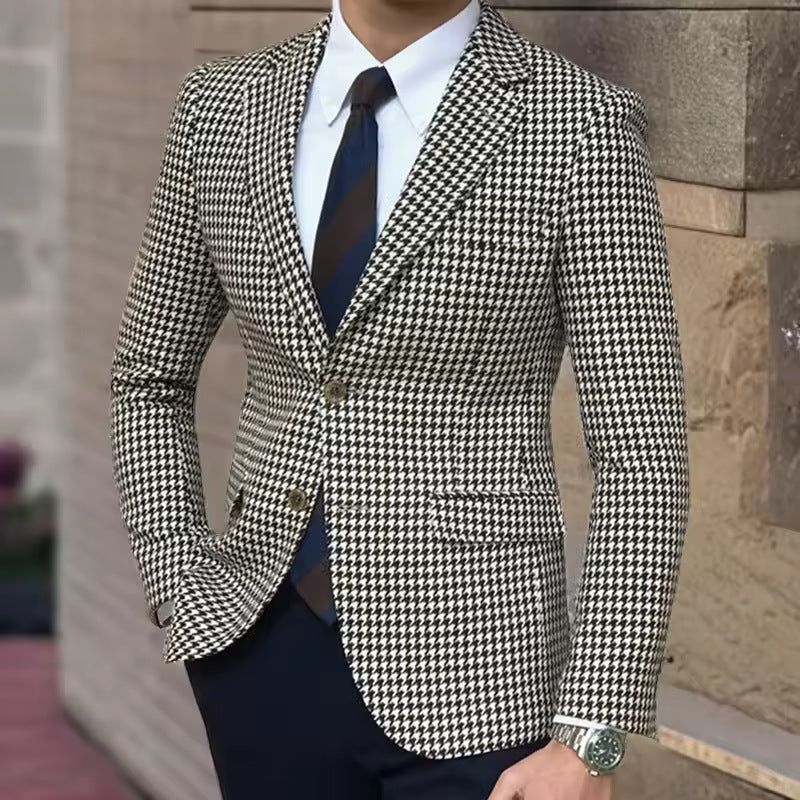 Mens Slim-Fit Single-Breasted Suit In A Fashionable Houndstooth Pattern